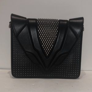 Elena Ghisellini Black Leather Silver Stud Clutch